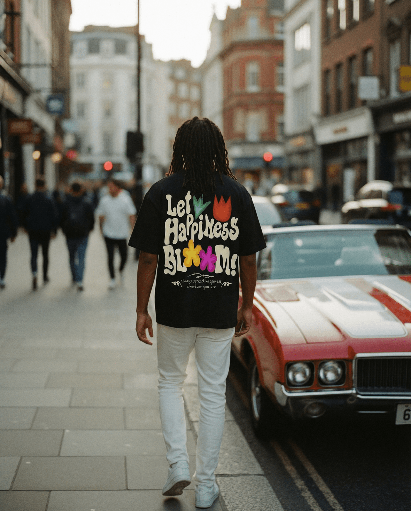 Let Happiness Bloom Oversize graphic tshirt by Shop FNDMNTLS - Tshirts, 100% Cotton, Boxy Fit