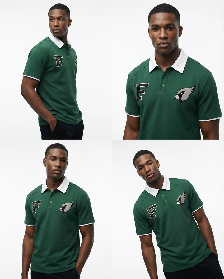 Unisex polo shirt with contrast collar and embroidered logos
