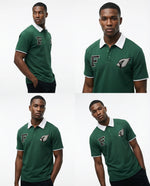Unisex polo shirt with contrast collar and embroidered logos
