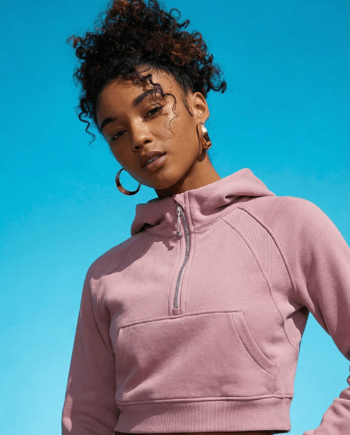 Cropped Half-Zip Hoodie lifestyle/detail image | FNDMNTLS