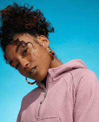 Cropped Half-Zip Hoodie lifestyle/detail image | FNDMNTLS