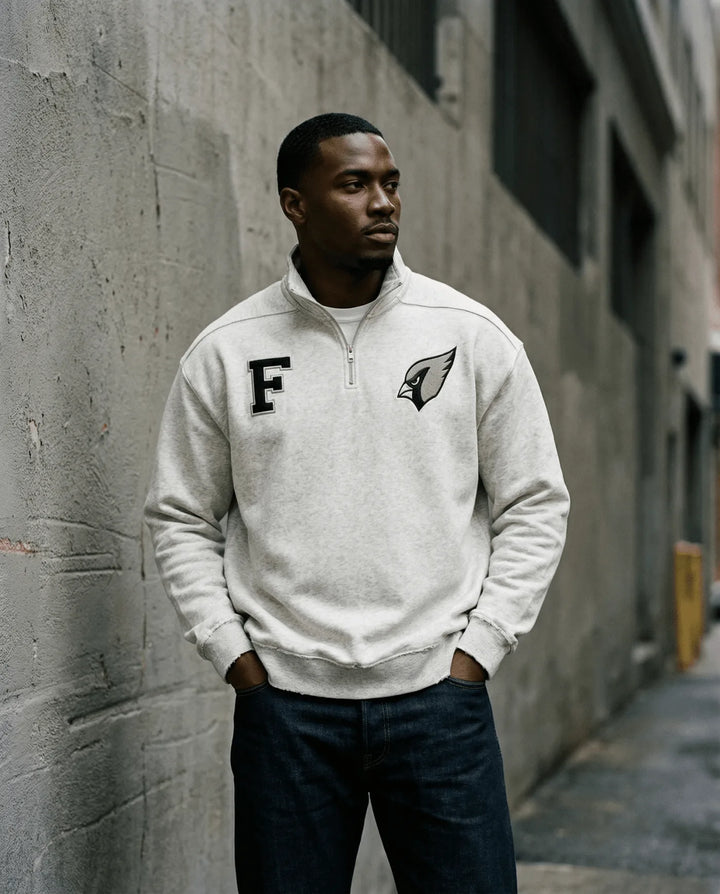 Half-Zip Rolled Edge Fleece Sweatshirt by Shop FNDMNTLS - sweatshirts, Chrome Cardinals, pullover swaetshirt
