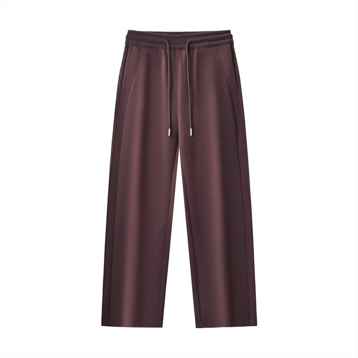 Brown Essential Drawstring Straight-Leg Sweatpants with side seams and ribbed waistband, ideal for lounging or workouts.