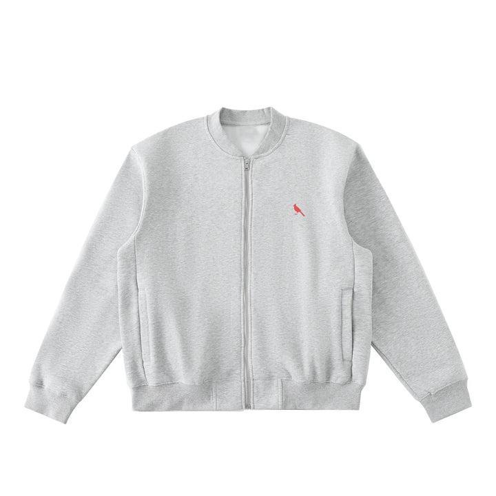 Chrome Cardinal Essential Zip-Up Fleeced Varsity Jacket by Shop FNDMNTLS - polo jacket, Chrome Cardinals FNDMNTLS