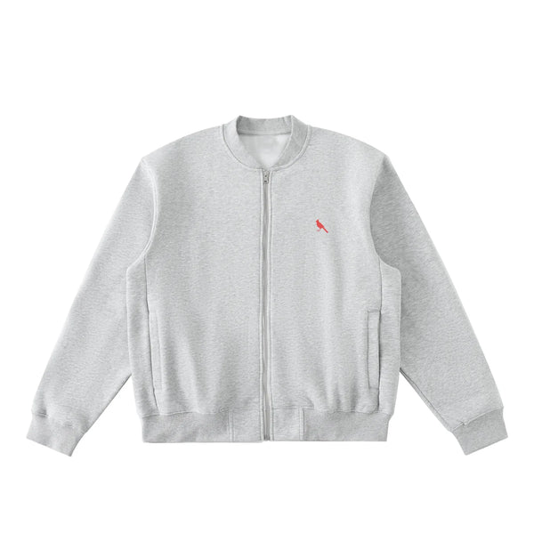 Chrome Cardinal Essential Zip-Up Fleeced Varsity Jacket by Shop FNDMNTLS - polo jacket, Chrome Cardinals FNDMNTLS
