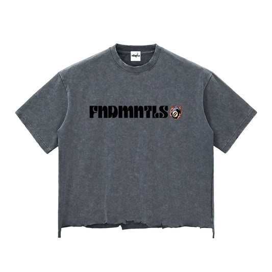 charcoal 8 Ball Snow Wash Raw-Hem Boxy T-shirt