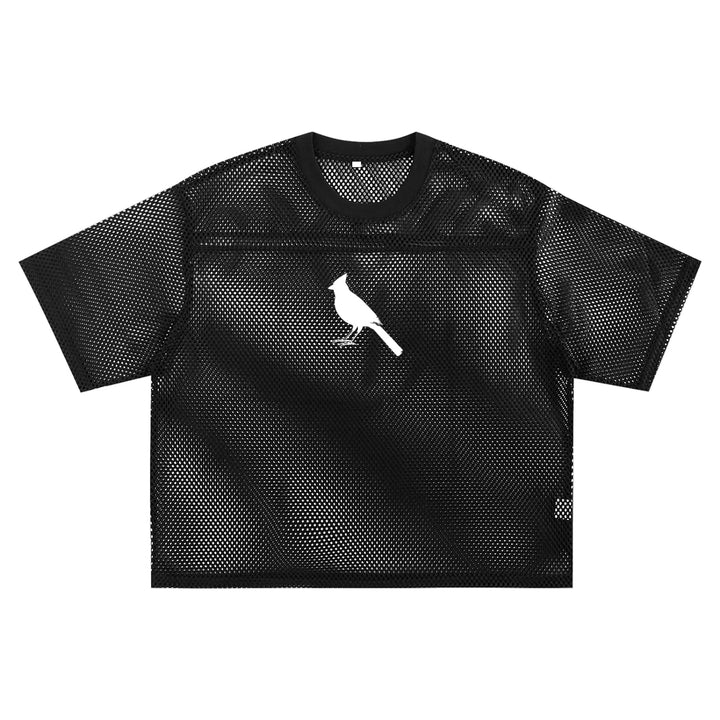 Boxy Net T-Shirt with Bird Motif - Stylish & Versatile Style by Shop FNDMNTLS - Tshirts, Boxy Net T-shirt, Casual Wear