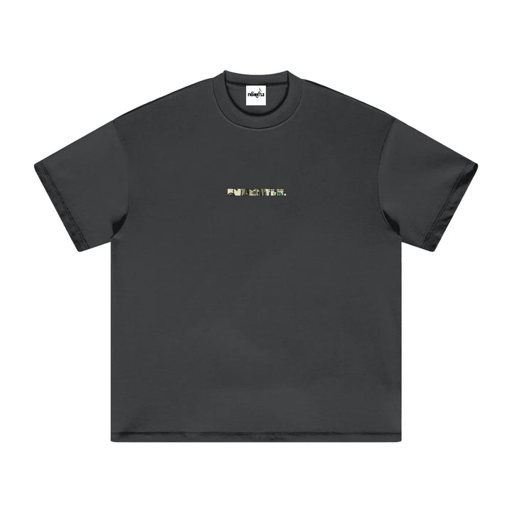 Black heavyweight earth tone T-shirt with front logo