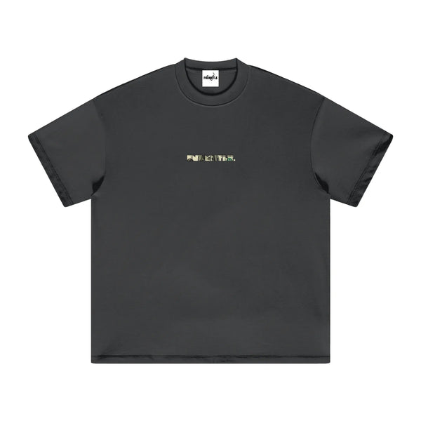 Black heavyweight earth tone T-shirt with front logo