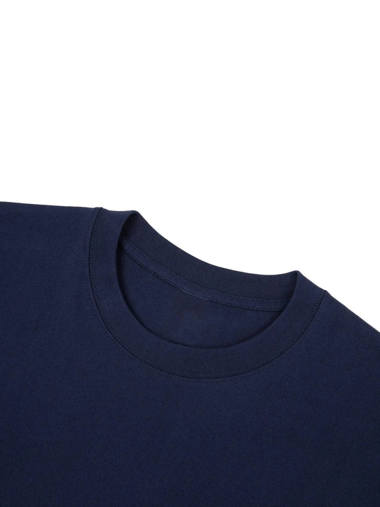 Navy cotton T-shirt neckline