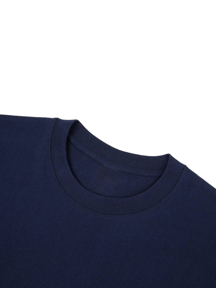 Navy cotton T-shirt neckline