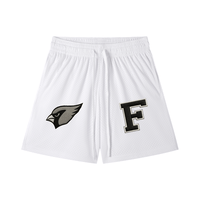 White Chrome Cardinals Mesh Drawstring Shorts featuring cardinal logo and varsity F patch, ideal for unisex casual and sporty outfits.