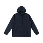 Navy blue oversized hoodie with front pocket and drawstrings