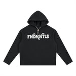 Black oversized fleece hoodie with logo, casual unisex clothing