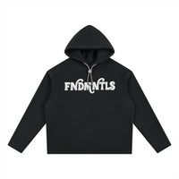 Black oversized fleece hoodie with logo, casual unisex clothing
