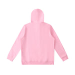 Back view of pink oversized hoodie with hood