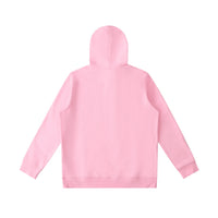 Back view of pink oversized hoodie with hood