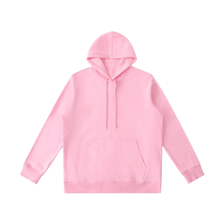 Pink oversized hoodie with front pocket and drawstrings