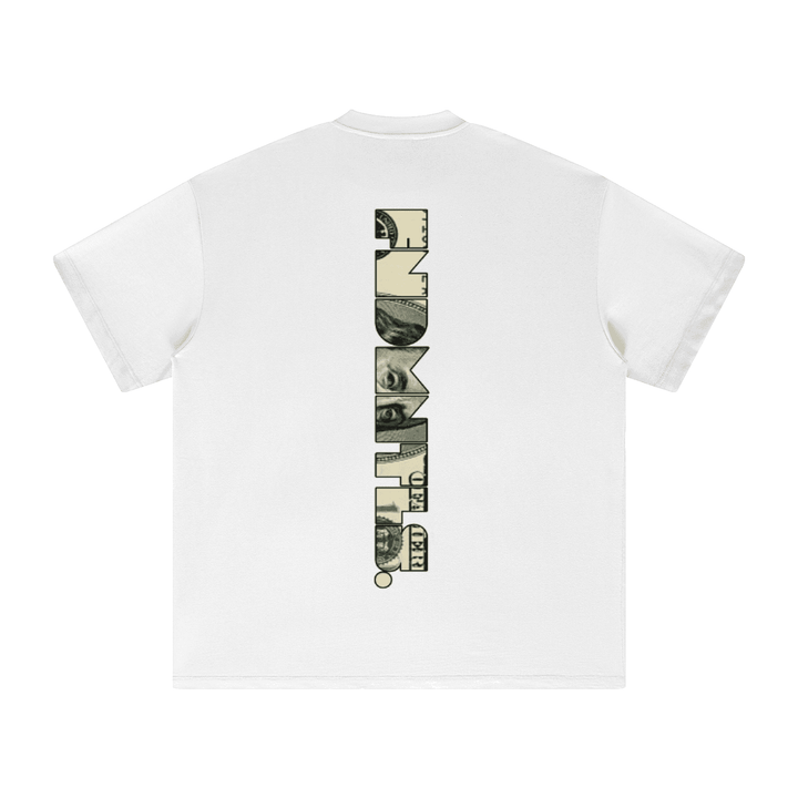 Line drawing of T-shirt with side view and logo placement