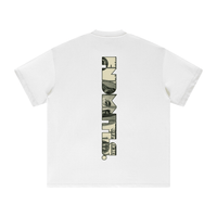 Line drawing of T-shirt with side view and logo placement