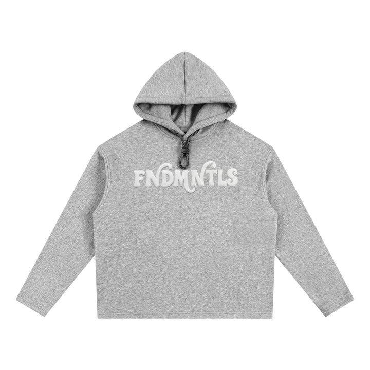 Gray oversized fleece hoodie with logo, casual apparel