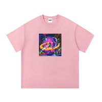Pink cotton T-shirt with vibrant gaming illustration