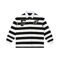 Black and white Color Block Stripe Polo Shirt with embroidered F and bird logo, long sleeve cotton blend ideal for daily and sporty outfits.