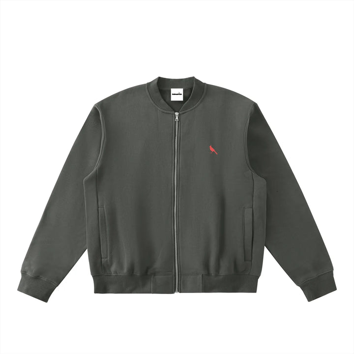 Chrome Cardinal Essential Zip-Up Fleeced Varsity Jacket by Shop FNDMNTLS - polo jacket, Chrome Cardinals FNDMNTLS