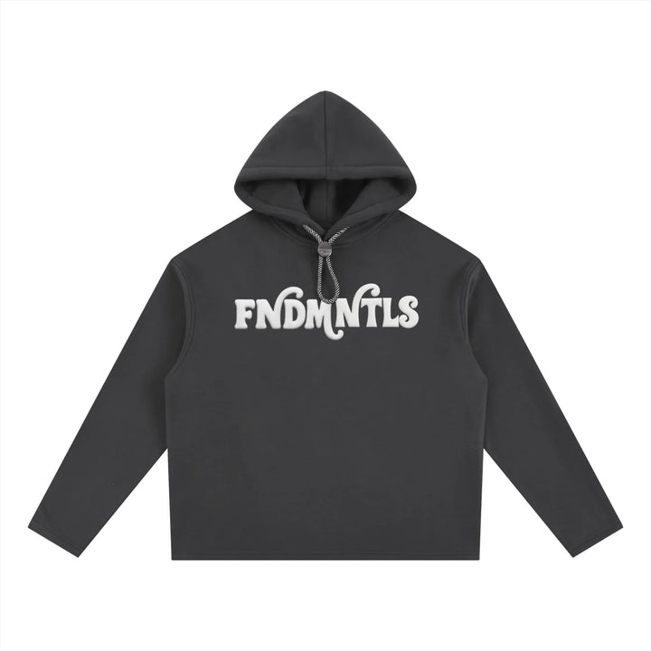 Charcoal gray oversized fleece hoodie with logo, casual wear