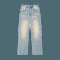 Light wash distressed raw hem denim jeans