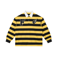 Color Block Stripe Polo Shirt in yellow and black with white collar, featuring bold F and bird logo, unisex cotton blend for casual wear.
