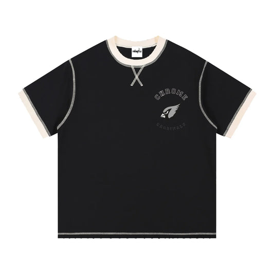 Contrast-Stitched Cotton T-Shirt black front