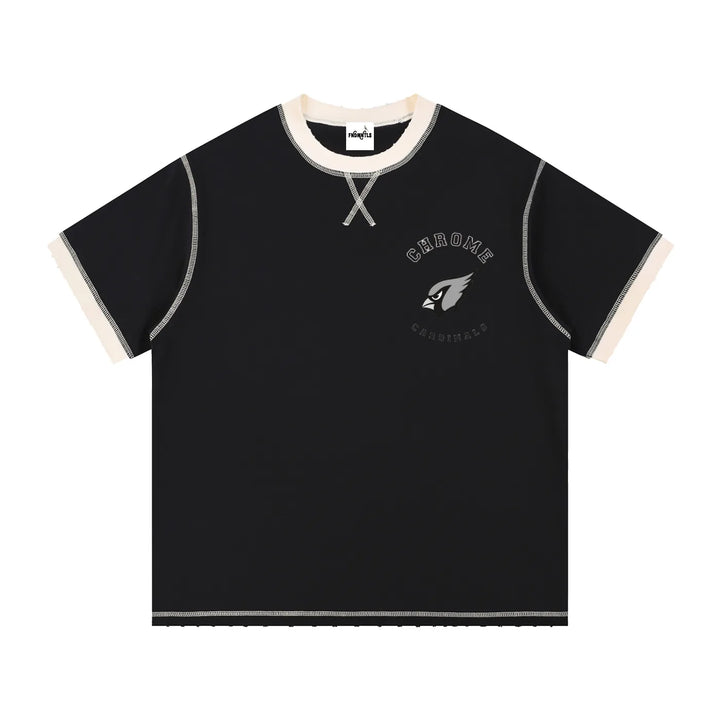Contrast-Stitched Cotton T-Shirt black front