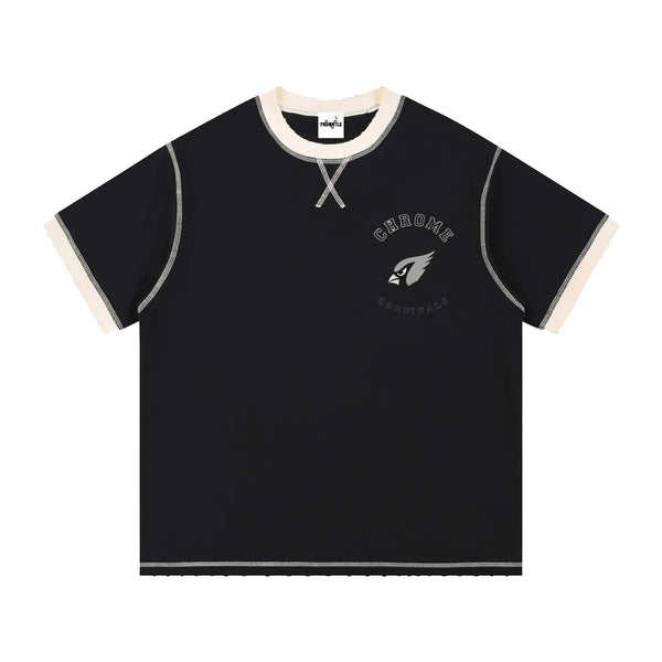 Contrast-Stitched Cotton T-Shirt black front