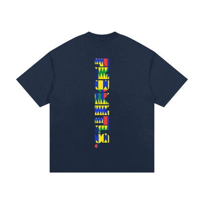 Blue Kinte Heavyweight Cotton T-Shirt, in blue back view