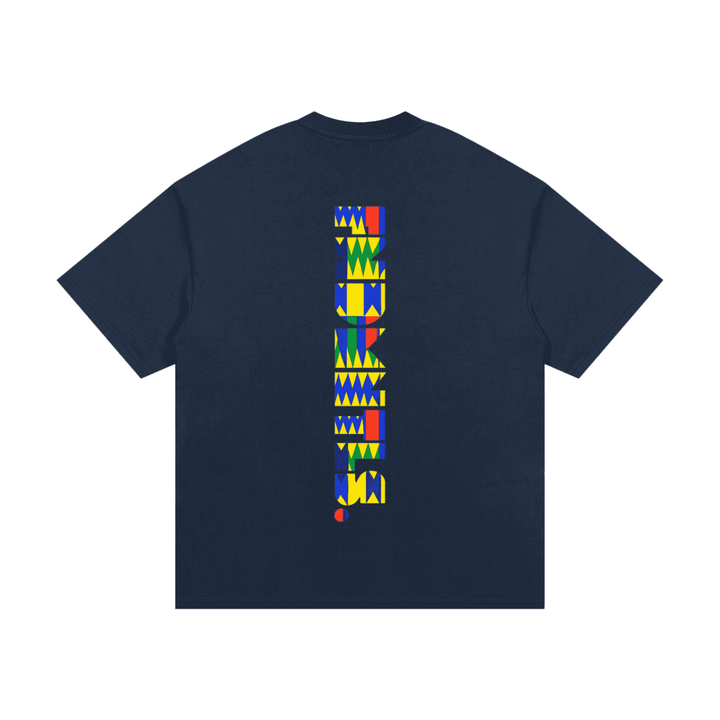Blue Kinte Heavyweight Cotton T-Shirt, in blue back view