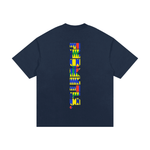 Blue Kinte Heavyweight Cotton T-Shirt, in blue back view