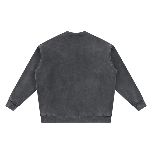 Back view of charcoal gray Vintage Washed Fleece Baseball Jacket showing clean, minimal design and ribbed cuffs and hem.