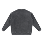 Back view of charcoal gray Vintage Washed Fleece Baseball Jacket showing clean, minimal design and ribbed cuffs and hem.