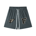 Charcoal gray Chrome Cardinals Mesh Drawstring Shorts with bold front graphics, unisex design ideal for casual and athletic wear.