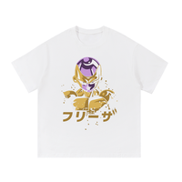 Frieza Essential Cotton T-Shirt in white with anime character graphic and Japanese lettering. Soft unisex cotton tee for daily outfits.