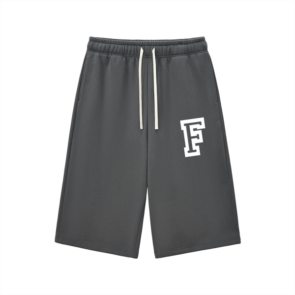 Dark grey Chrome Cardinals Relaxed Drawstring Three-quarter Sweatpants with bold 'F' logo and adjustable drawstring, great for casual outfits.