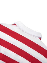 Back collar detail of red and white Color Block Stripe Polo Shirt with clean stitching and structured white collar for a polished look.