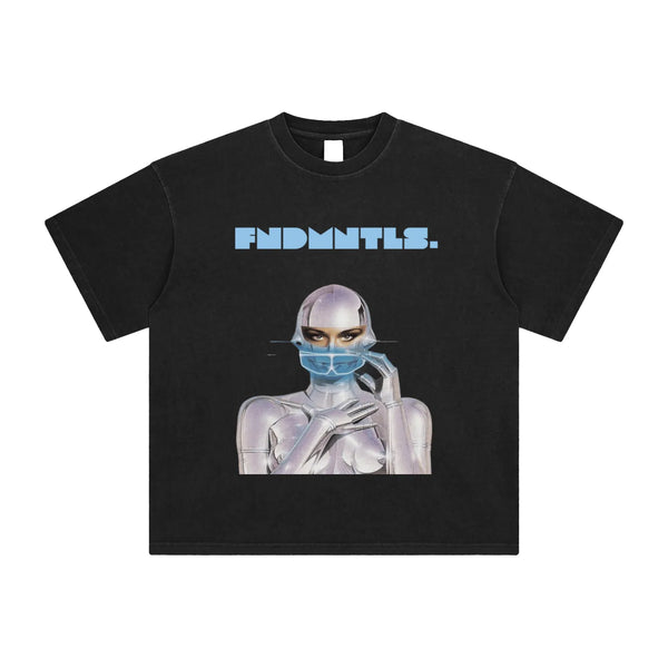 FNDMNTLS. Cyborg Enzyme Washed Black Graphic Tshirt by Shop FNDMNTLS - Tshirts, Casual Wear, Cotton T-Shirt