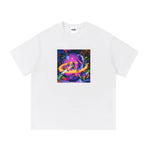 White cotton T-shirt with colorful retro gaming graphic