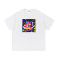 White cotton T-shirt with colorful retro gaming graphic
