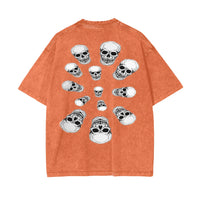 Oversized orange T-shirt with white skull graphic design for casual wear back view