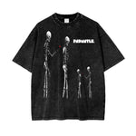 Oversize graphic T-shirt with skeleton aliens and red accents in black