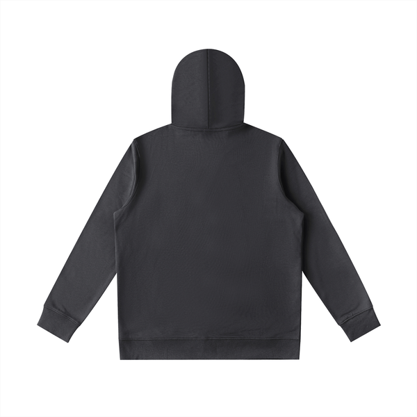 Rear view of Premio Essential Oversized Hoodie in charcoal gray, highlighting oversized silhouette and premium cotton blend fabric.