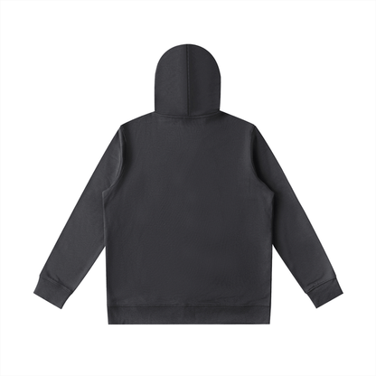 Rear view of Premio Essential Oversized Hoodie in charcoal gray, highlighting oversized silhouette and premium cotton blend fabric.